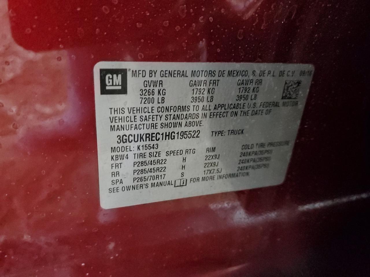 3GCUKREC1HG195522 CHEVROLET ALL Models 2017