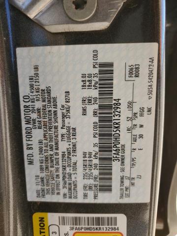 3FA6P0HD5KR132984 | 2019 FORD FUSION SE