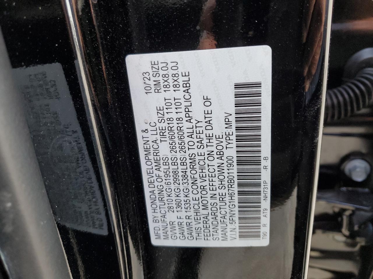 5FNYG1H67RB011900 HONDA PILOT 2024
