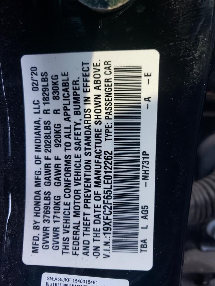 19XFC2F65LE012262 HONDA CIVIC 2020