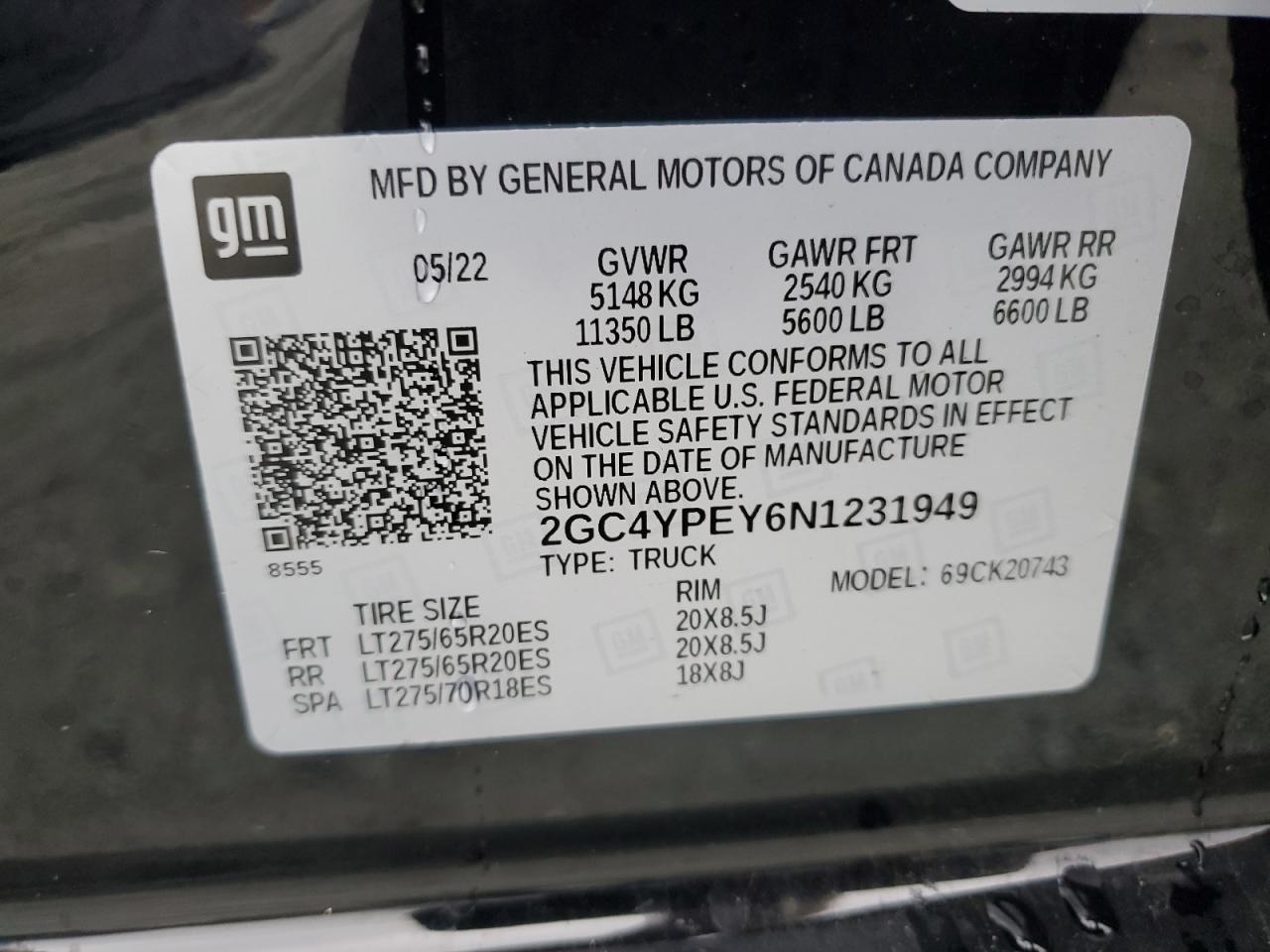 2GC4YPEY6N1231949 CHEVROLET ALL Models 2022