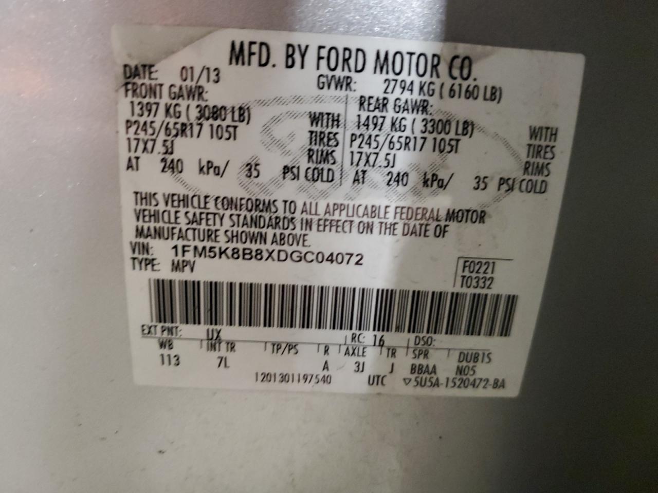 1FM5K8B8XDGC04072 2013 Ford Explorer