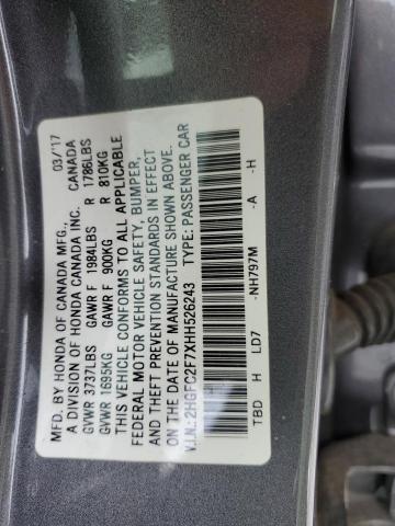 2HGFC2F7XHH526243 | 2017 HONDA CIVIC EX