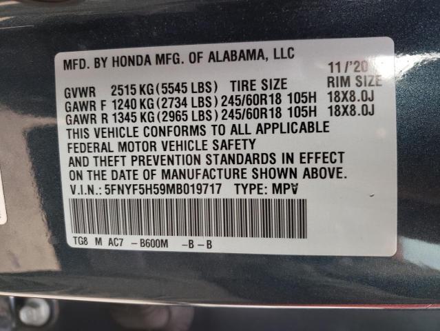 5FNYF5H59MB019717 | 2021 Honda pilot exl