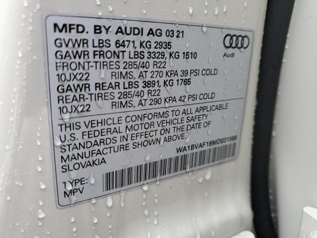 WA1BVAF18MD031568 | 2021 AUDI Q8 PREMIUM