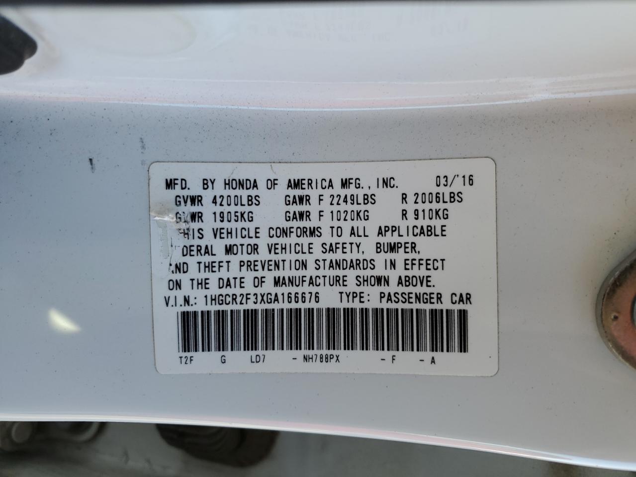 1HGCR2F3XGA166676 HONDA ACCORD 2016