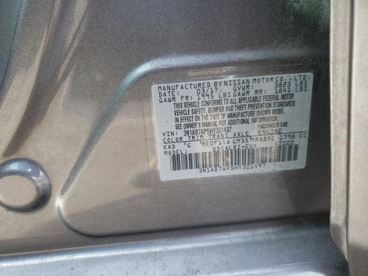 3N1AB7AP5HY301497 NISSAN SENTRA 2017