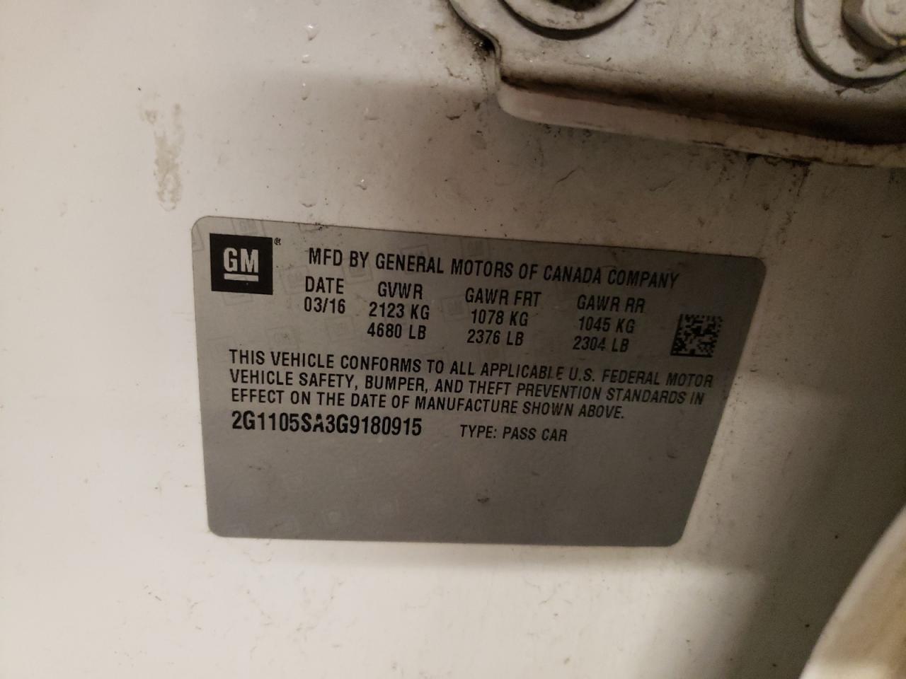 2G1105SA3G9180915 CHEVROLET IMPALA 2016