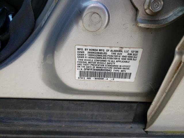 2006 Honda Pilot Ex VIN: 5FNYF28486B020043 Lot: 78901253