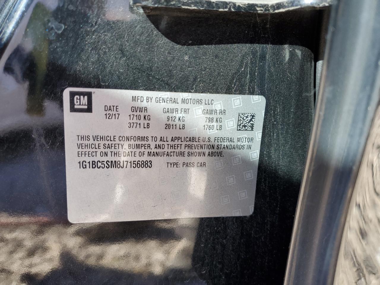 1G1BC5SM8J7156883 CHEVROLET CRUZE 2018