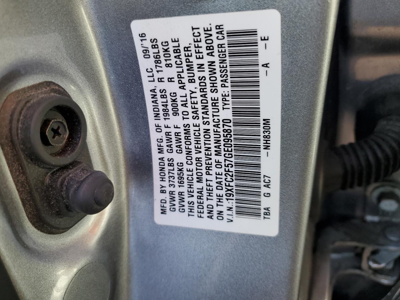 19XFC2F57GE095870 HONDA CIVIC 2016