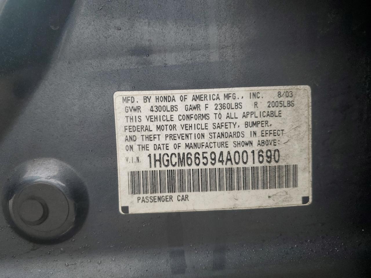 1HGCM66594A001690 2004 Honda Accord Ex