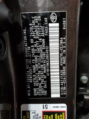 4T1B11HKXJU654012 | 2018 TOYOTA CAMRY L