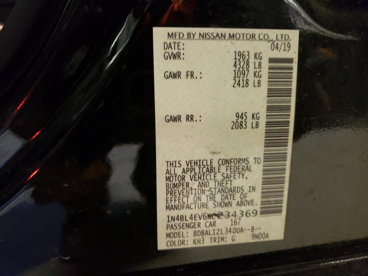 1N4BL4EV6KC234369 NISSAN ALTIMA 2019