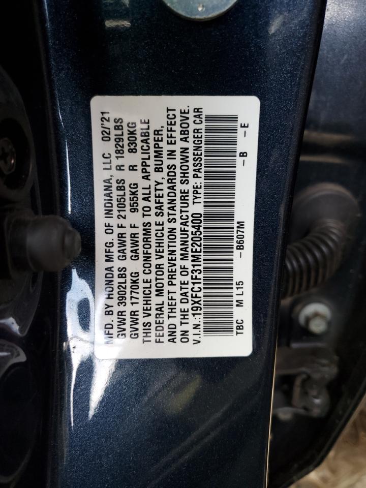 19XFC1F31ME205400 HONDA CIVIC 2021