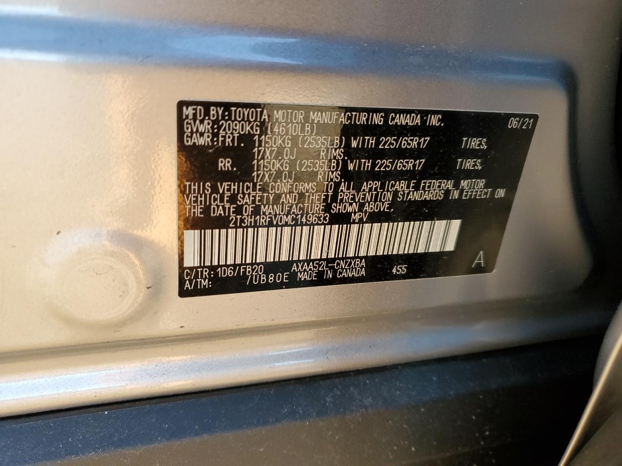 2T3H1RFV0MC149633 TOYOTA RAV4 2021