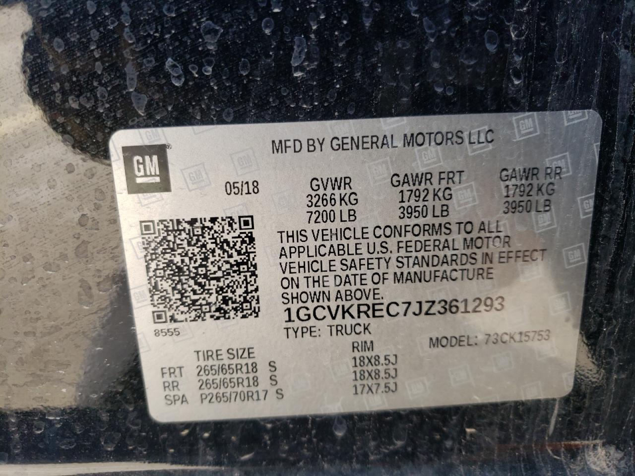 VIN: 1GCVKREC7JZ361293 2018 CHEVROLET ALL Models
