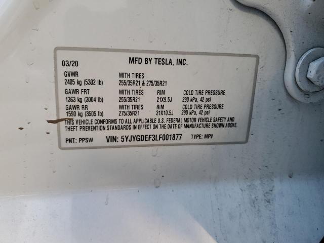 5YJYGDEF3LF001877 | 2020 TESLA MODEL Y