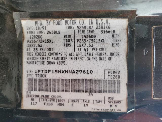 1992 Ford F150 VIN: 1FTDF15NXNNA29610 Lot: 82504913