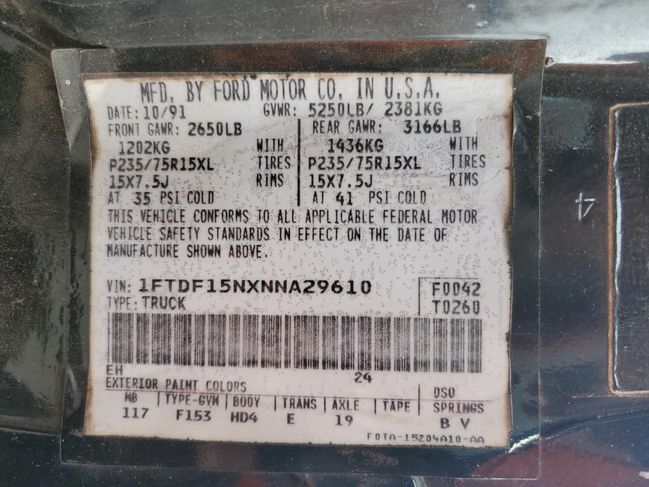 1FTDF15NXNNA29610 1992 Ford F150