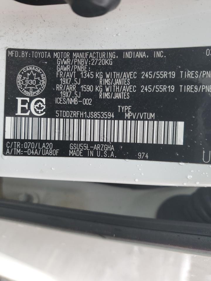5TDDZRFH1JS853594 TOYOTA HIGHLANDER 2018