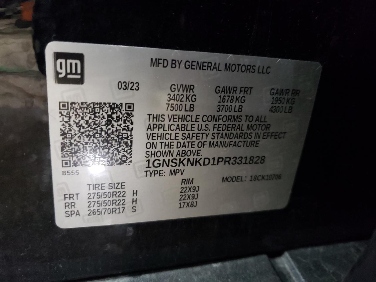 1GNSKNKD1PR331828 CHEVROLET TAHOE 2023