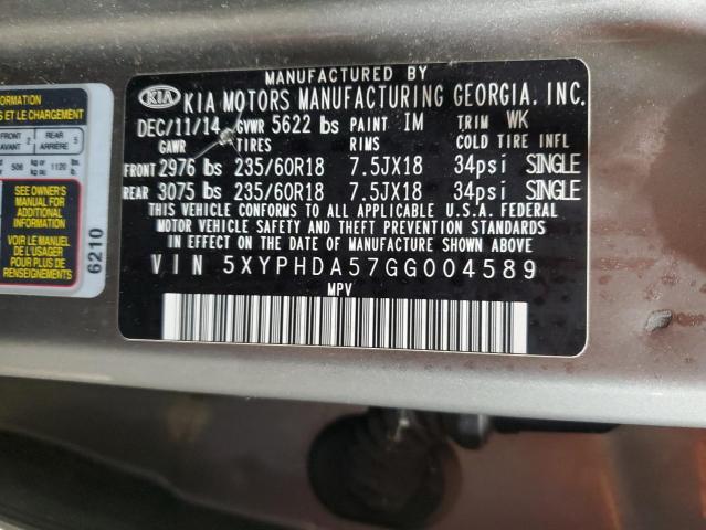 5XYPHDA57GG004589 | 2016 KIA SORENTO EX