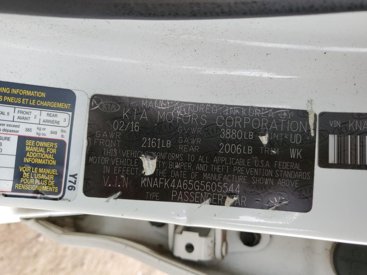 KNAFK4A65G5605544 2016 Kia Forte Lx