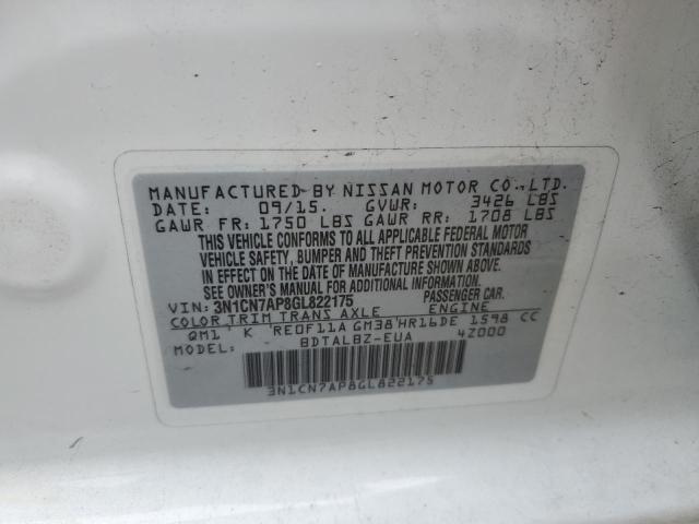 3N1CN7AP8GL822175 | 2016 NISSAN VERSA S