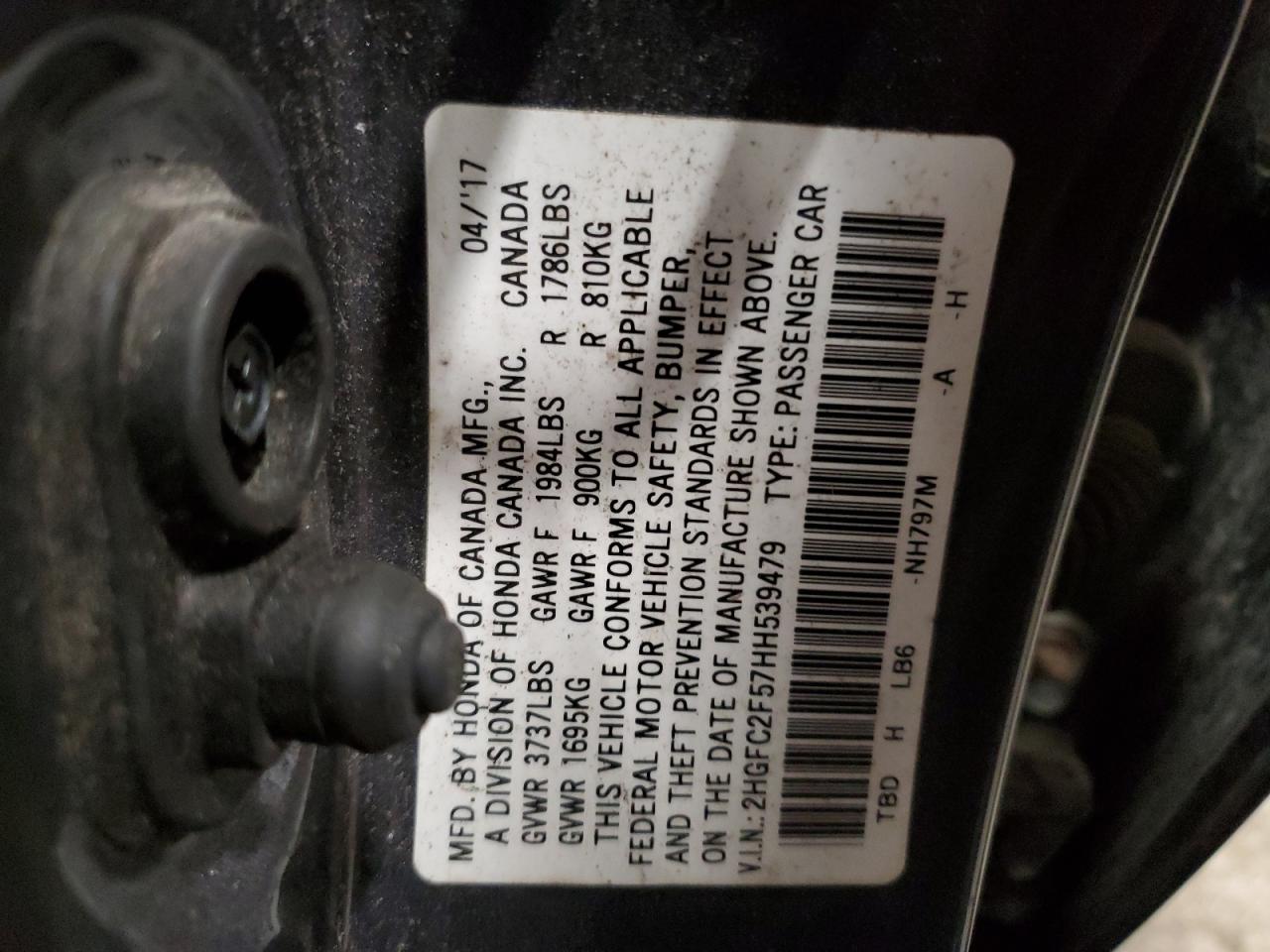 2HGFC2F57HH539479 HONDA CIVIC 2017