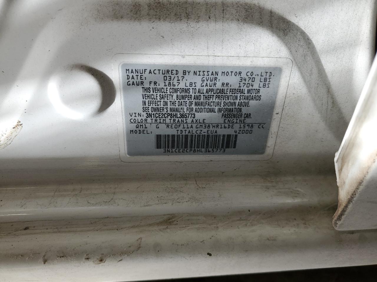 3N1CE2CP8HL365773 NISSAN VERSA 2017