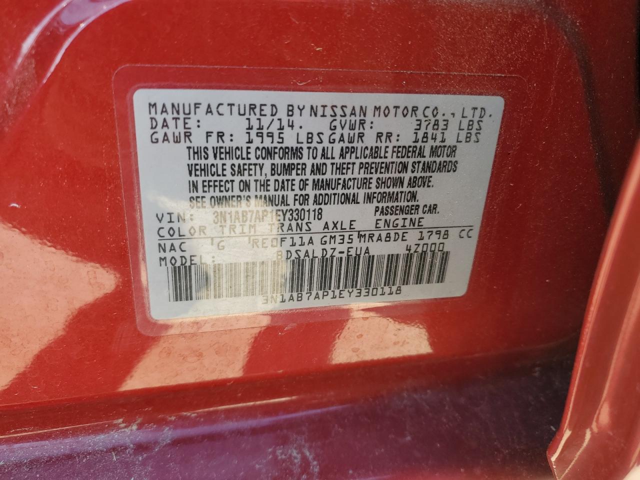 3N1AB7AP1EY330118 2014 Nissan Sentra S