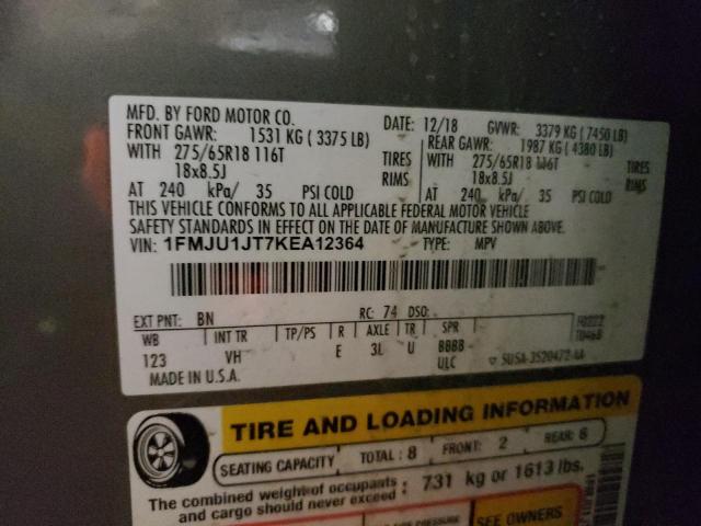 2019 FORD EXPED XLT - 1FMJU1JT7KEA12364