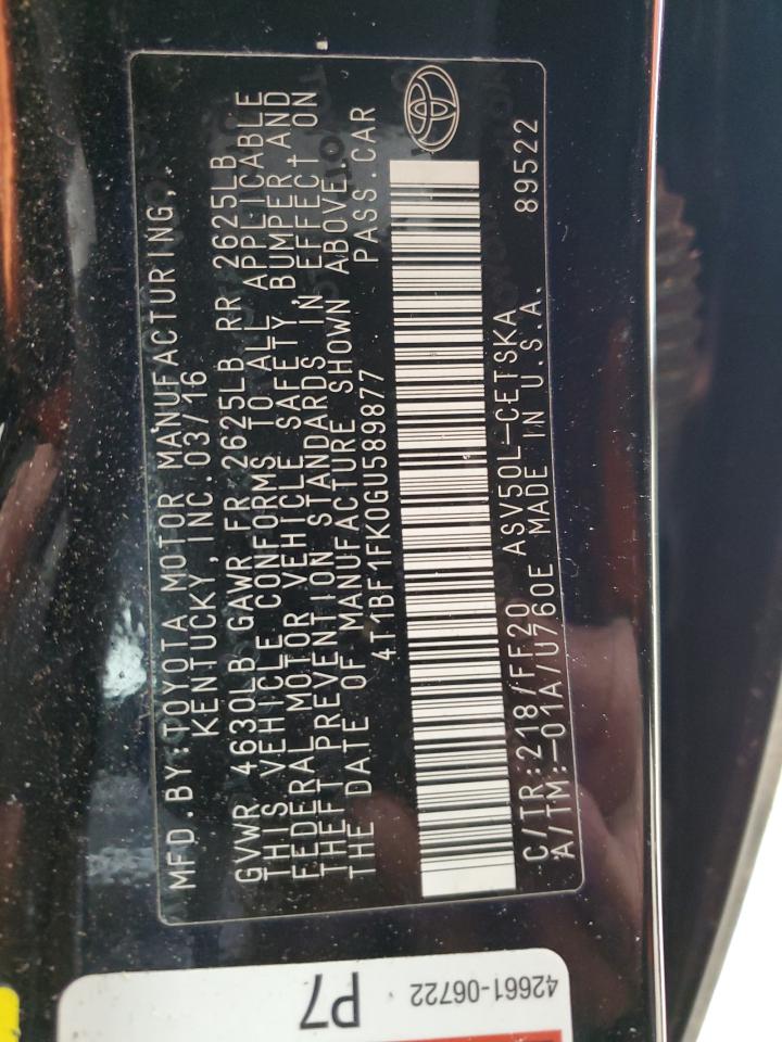 4T1BF1FK0GU589877 TOYOTA CAMRY 2016