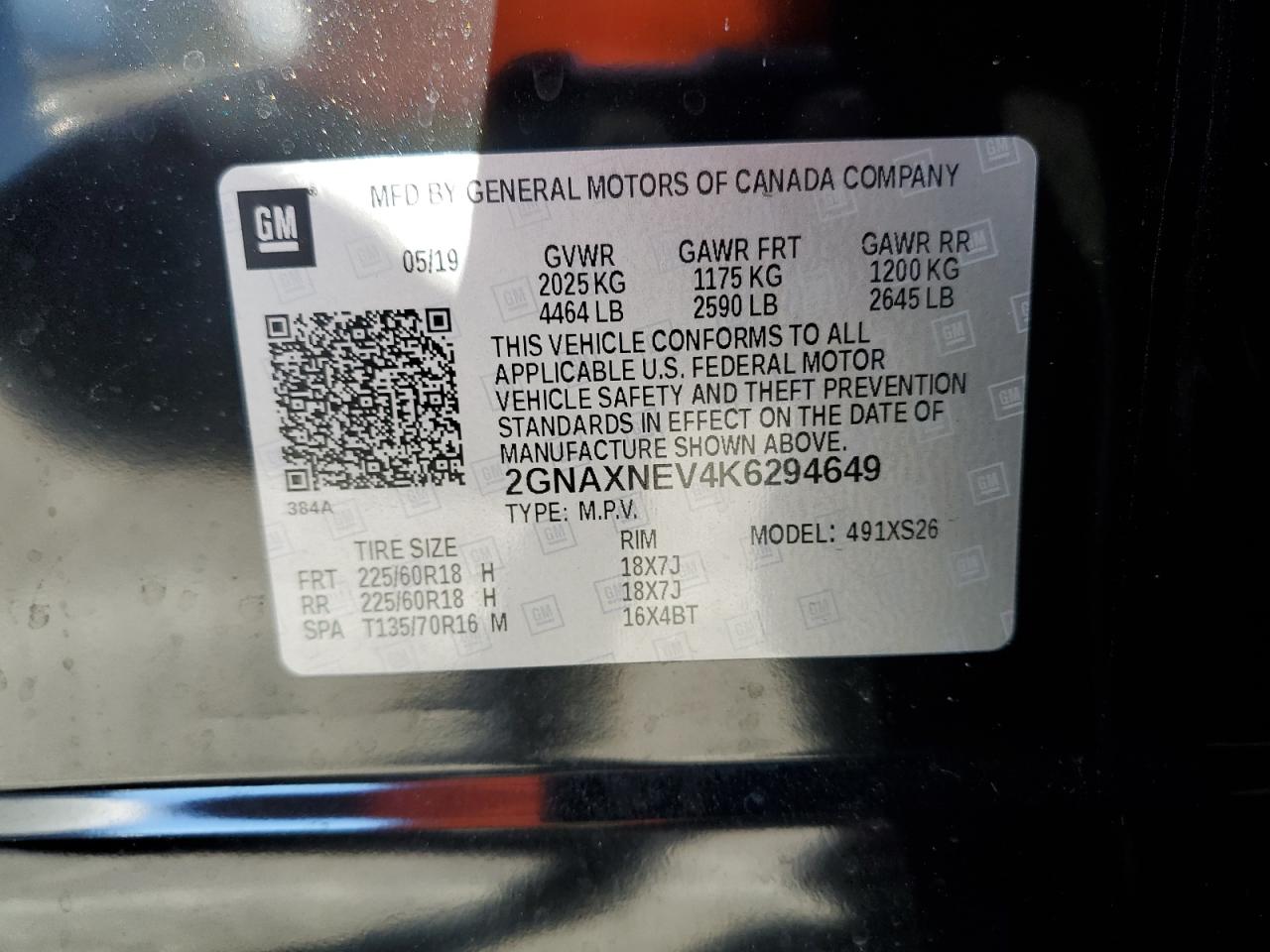 2GNAXNEV4K6294649 CHEVROLET EQUINOX 2019