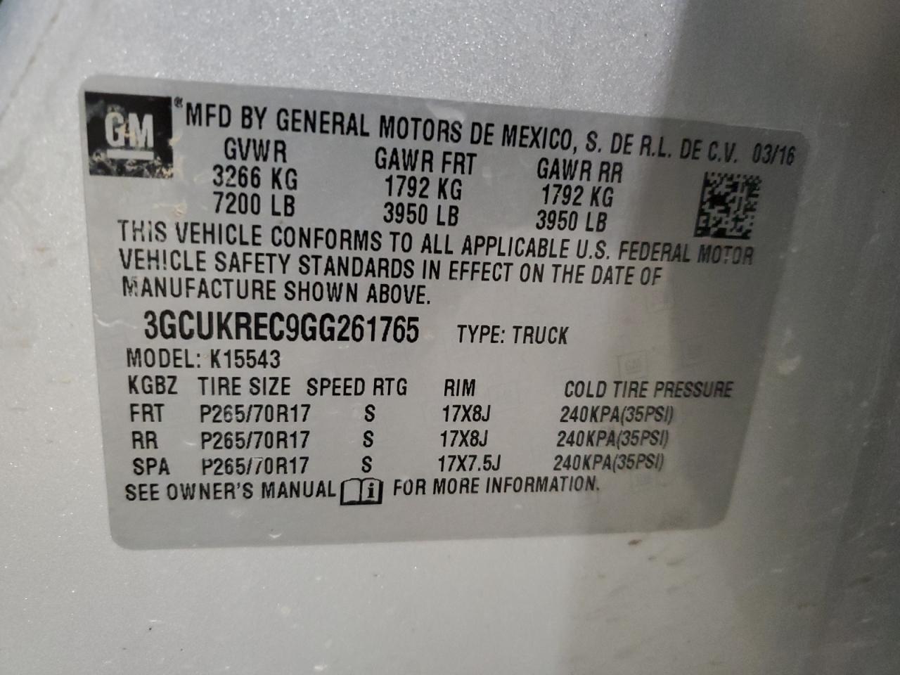 3GCUKREC9GG261765 CHEVROLET ALL Models 2016