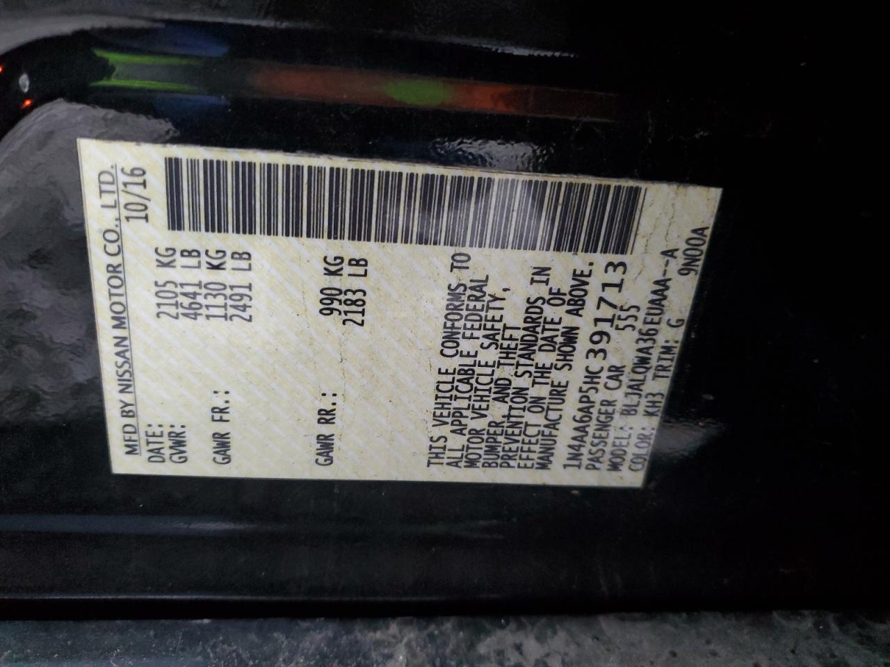 1N4AA6AP5HC391713 NISSAN MAXIMA 2017