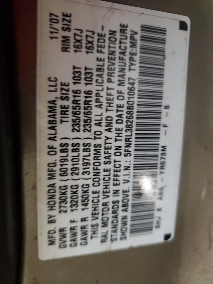 5FNRL38268B010647 2008 Honda Odyssey Lx