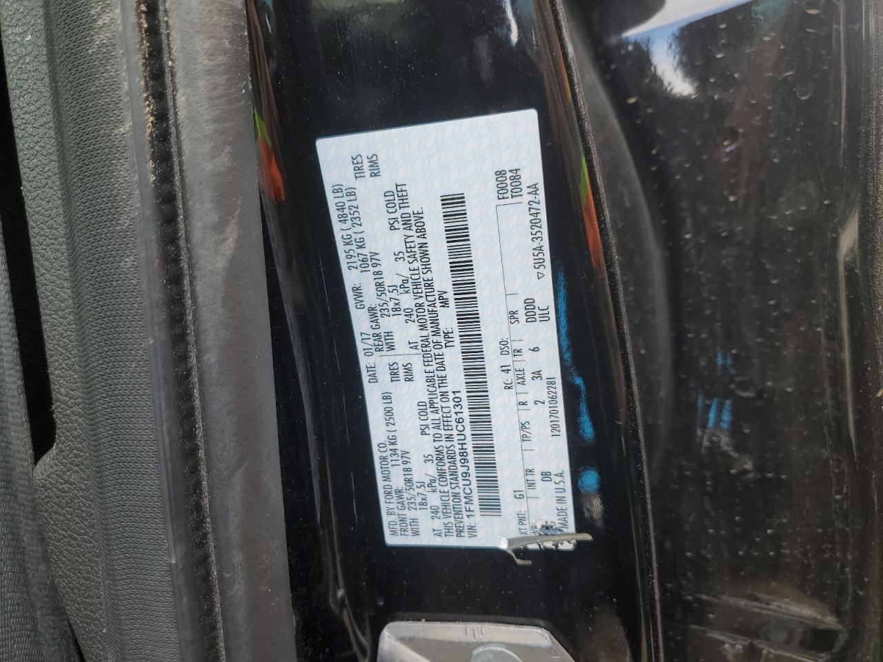 1FMCU9J98HUC61301 FORD ESCAPE 2017