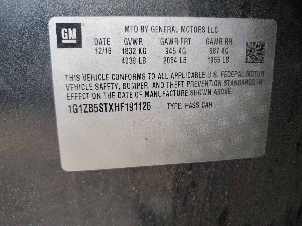 1G1ZB5STXHF191126 CHEVROLET MALIBU 2017