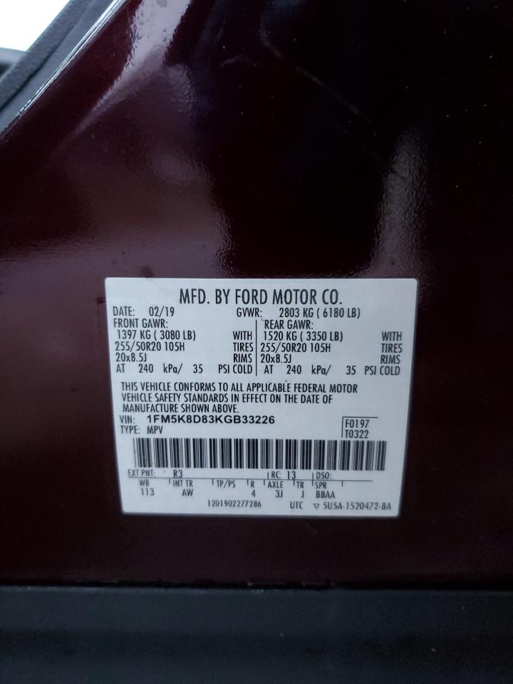1FM5K8D83KGB33226 FORD EXPLORER 2019