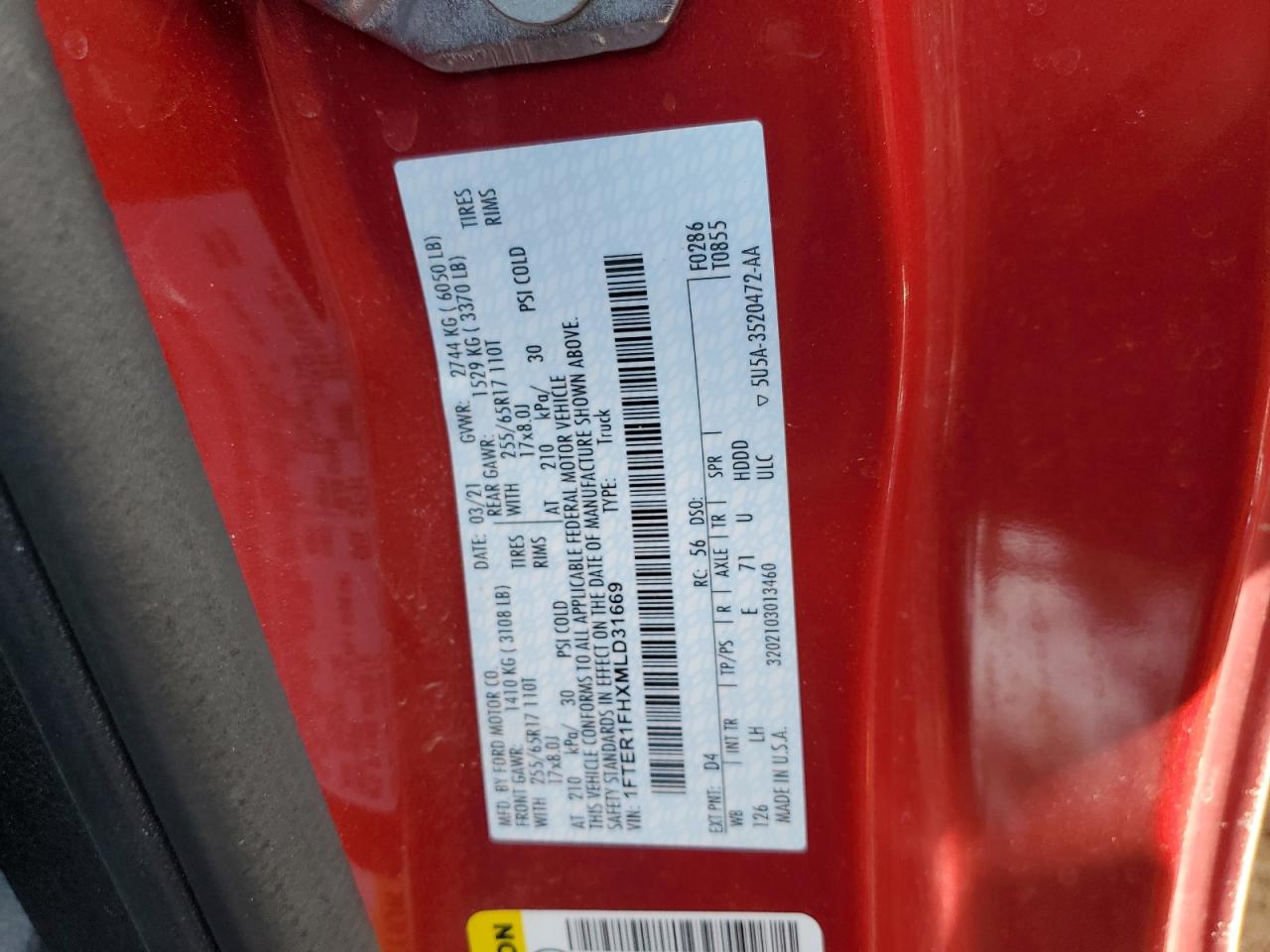 1FTER1FHXMLD31669 FORD RANGER 2021