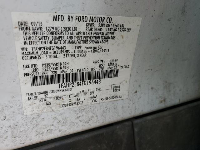 2015 Ford Taurus Sel VIN: 1FAHP2E84FG196443 Lot: 39207134