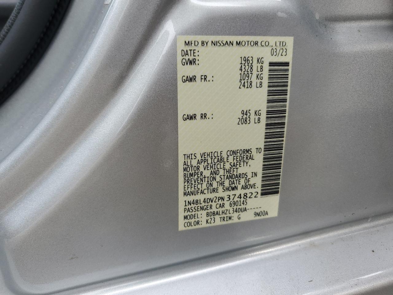 1N4BL4DV2PN374822 NISSAN ALTIMA 2023