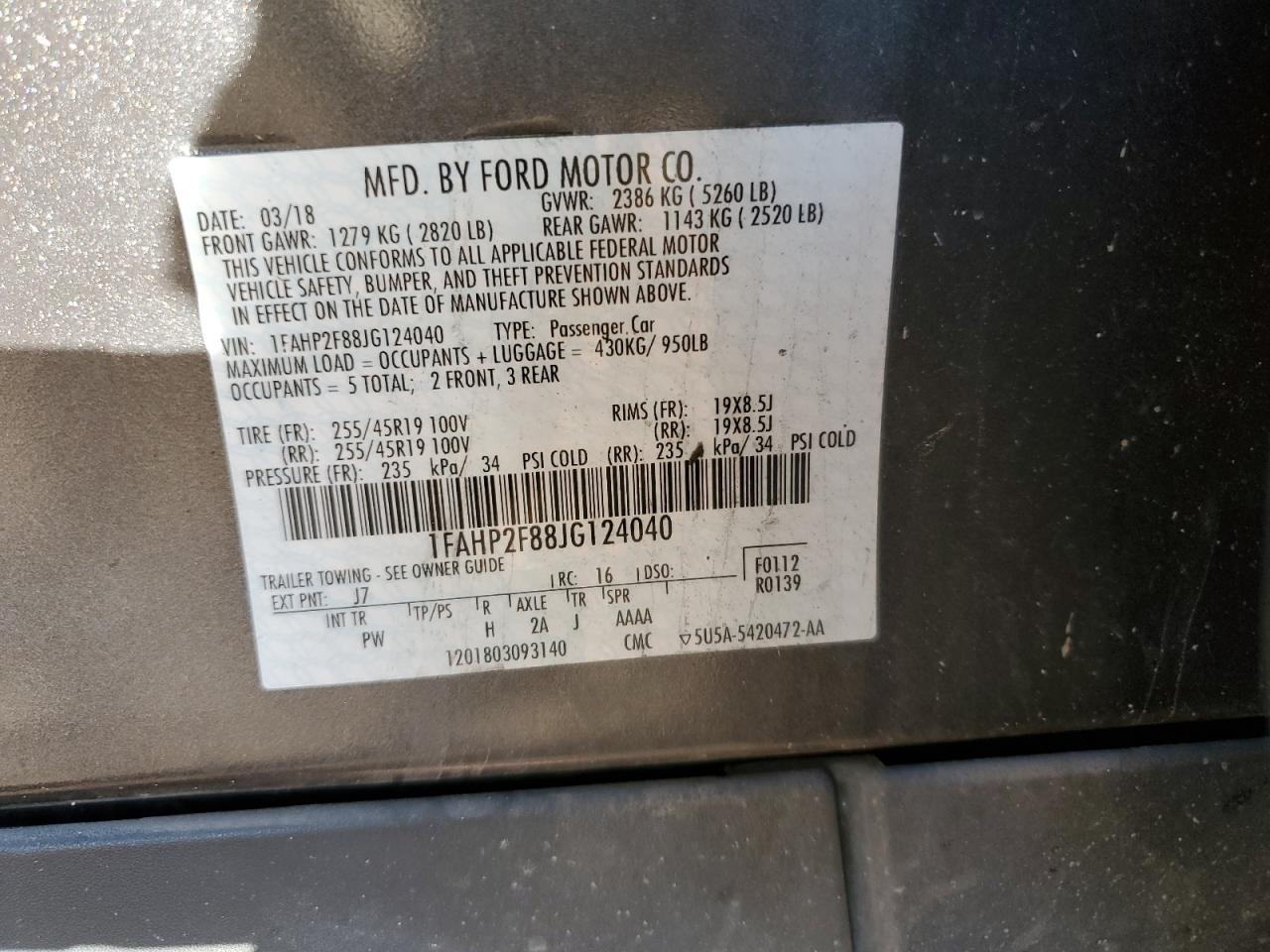 1FAHP2F88JG124040 FORD TAURUS 2018