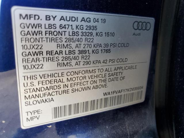 2019 AUDI Q8 PRESTIG WA1FVAF17KD035934