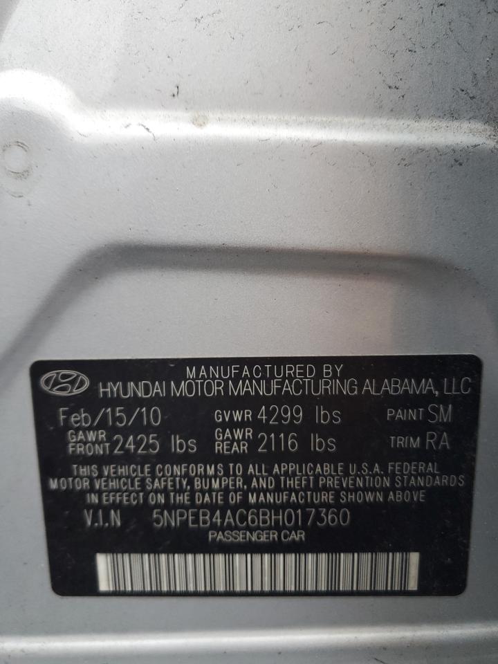 5NPEB4AC6BH017360 2011 Hyundai Sonata Gls