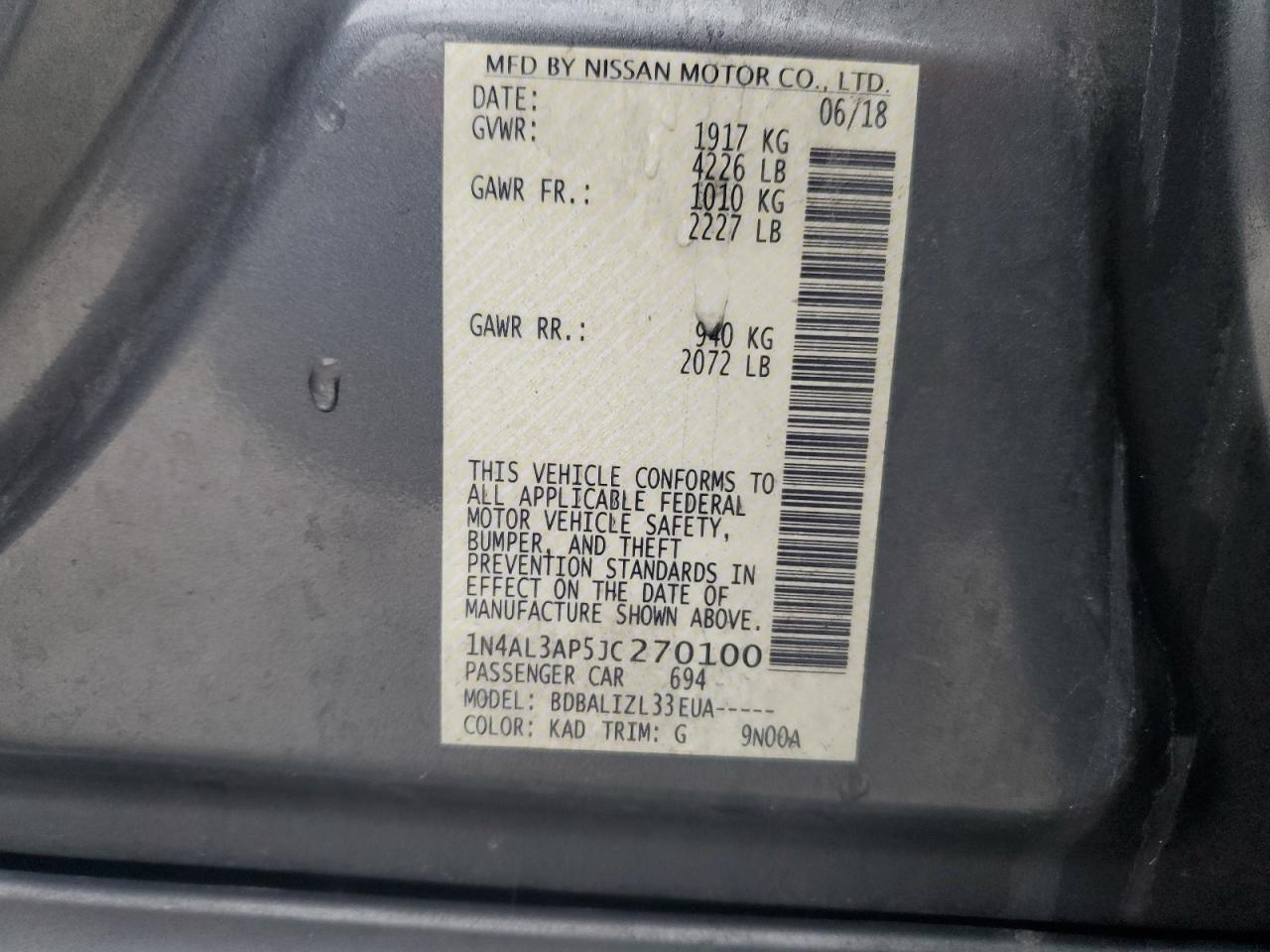 1N4AL3AP5JC270100 NISSAN ALTIMA 2018