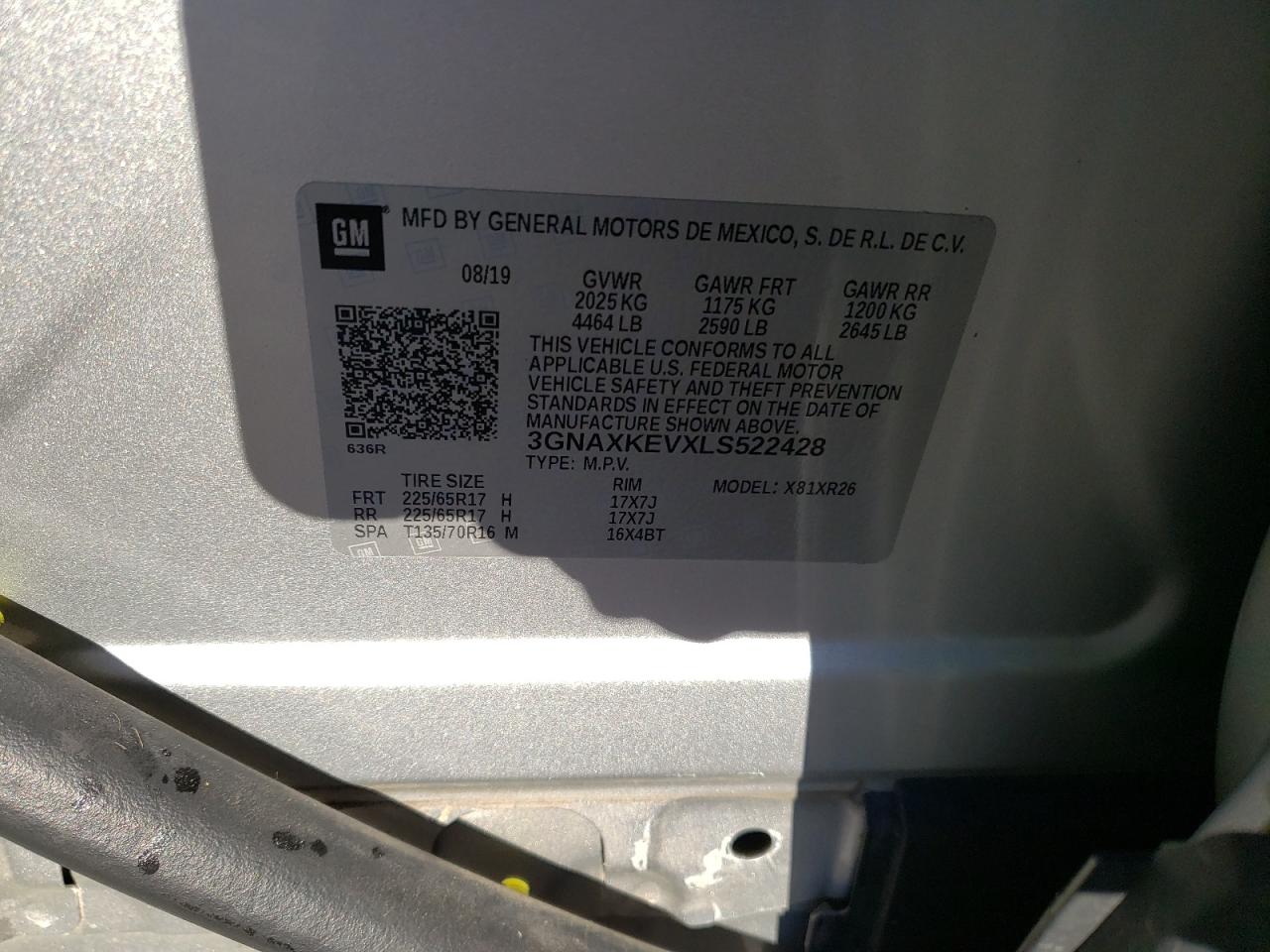 3GNAXKEVXLS522428 CHEVROLET EQUINOX 2020