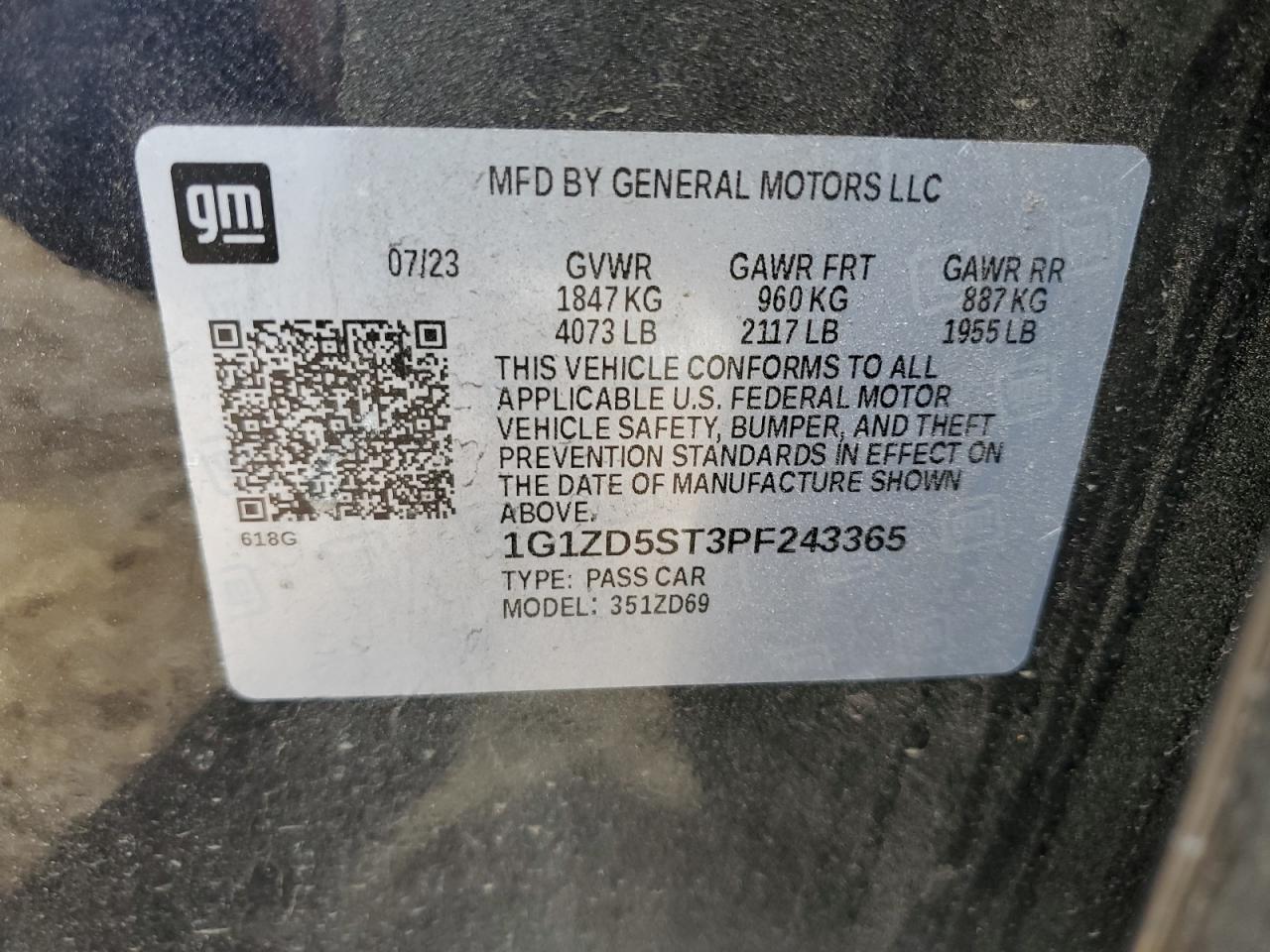 1G1ZD5ST3PF243365 CHEVROLET MALIBU 2023